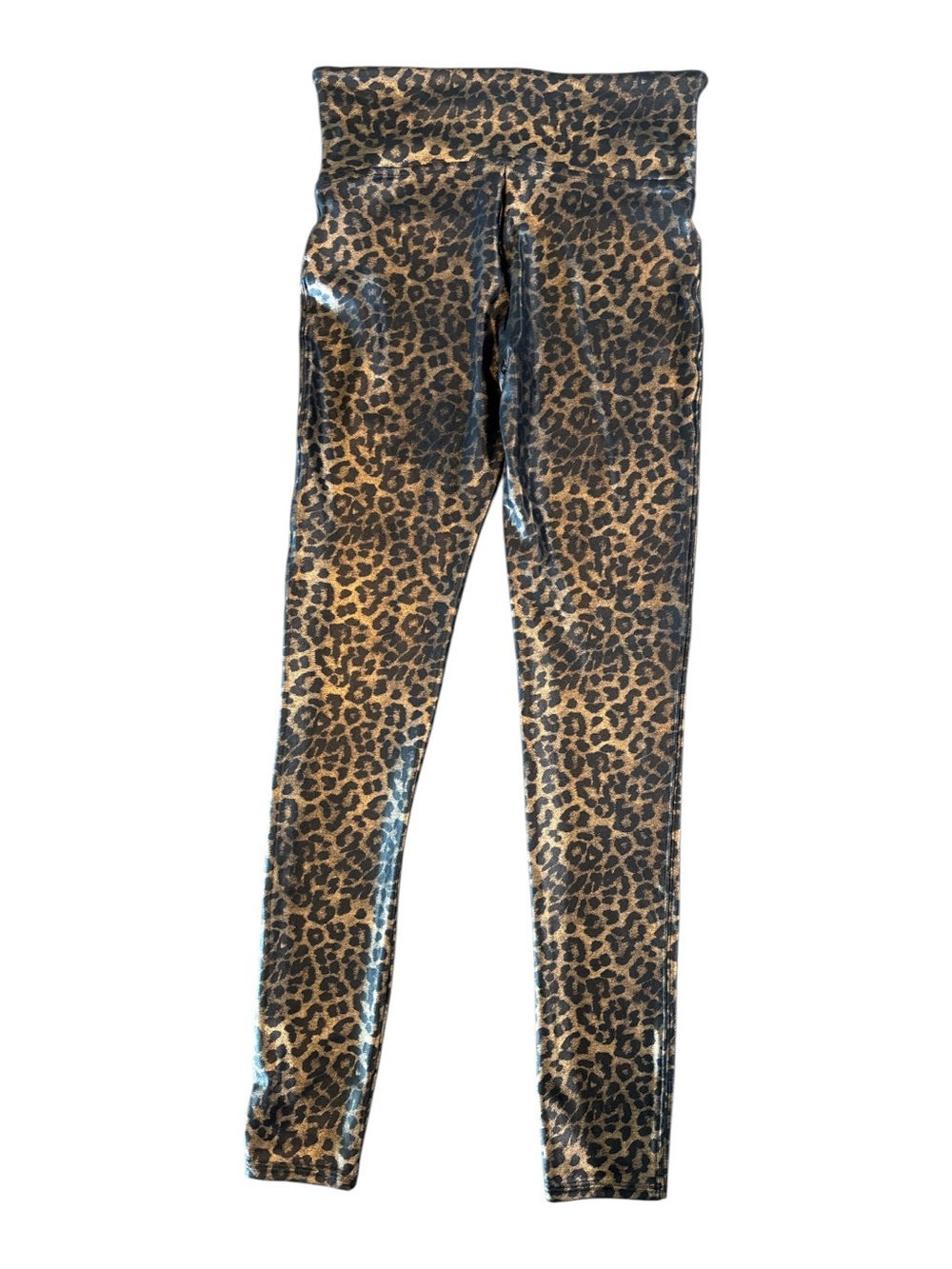 SPANX Glossy Leopard Print Leggings in Brown and Black - Picture 2 of 4